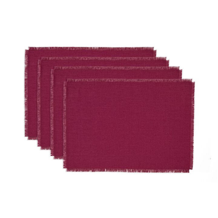 Solino Home 100% Pure Linen 14 x 19 Inch Placemats Set of 4 | Fringe
