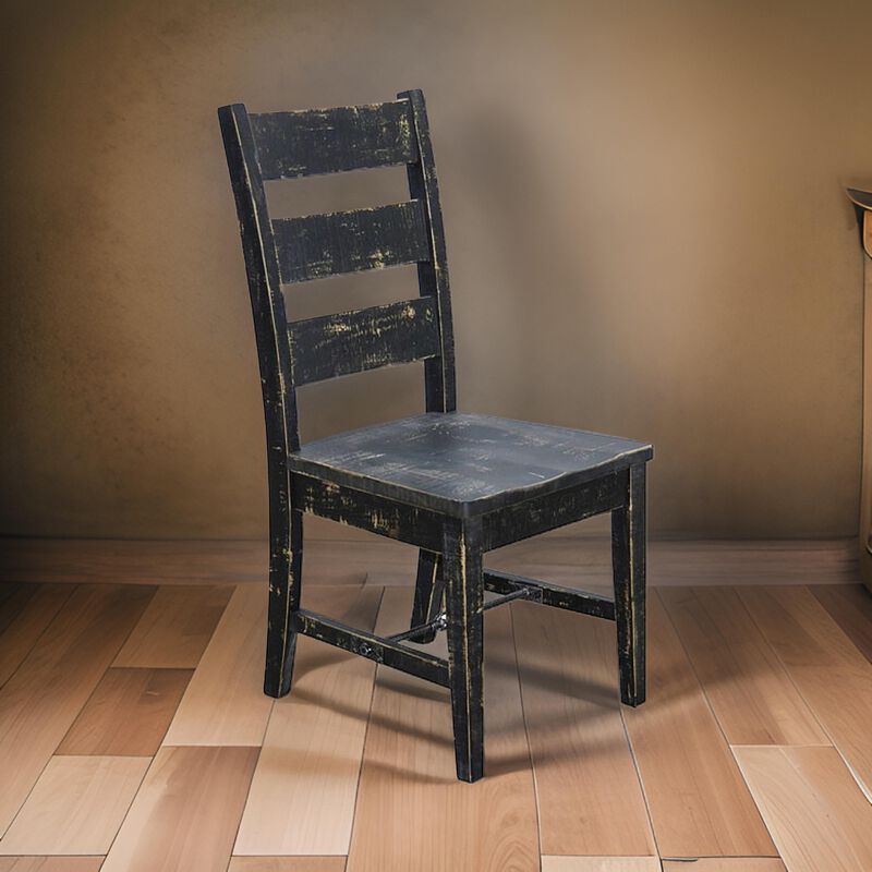 Rena Dining Chair Set of 2, Ladderback and Wood Seat, Black Mahogany - Benzara