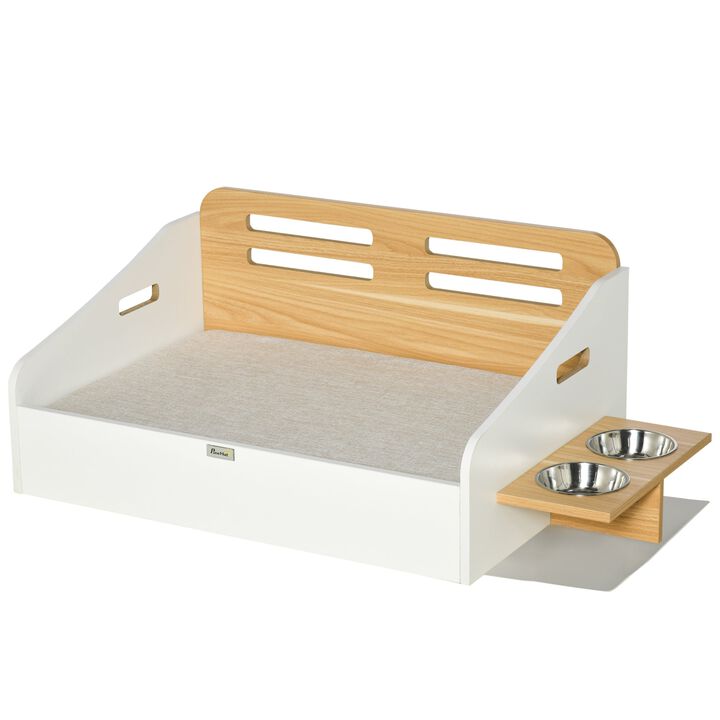 Stylish Pet Dining: Furniture-Style Sofa with Cushion and Bowls