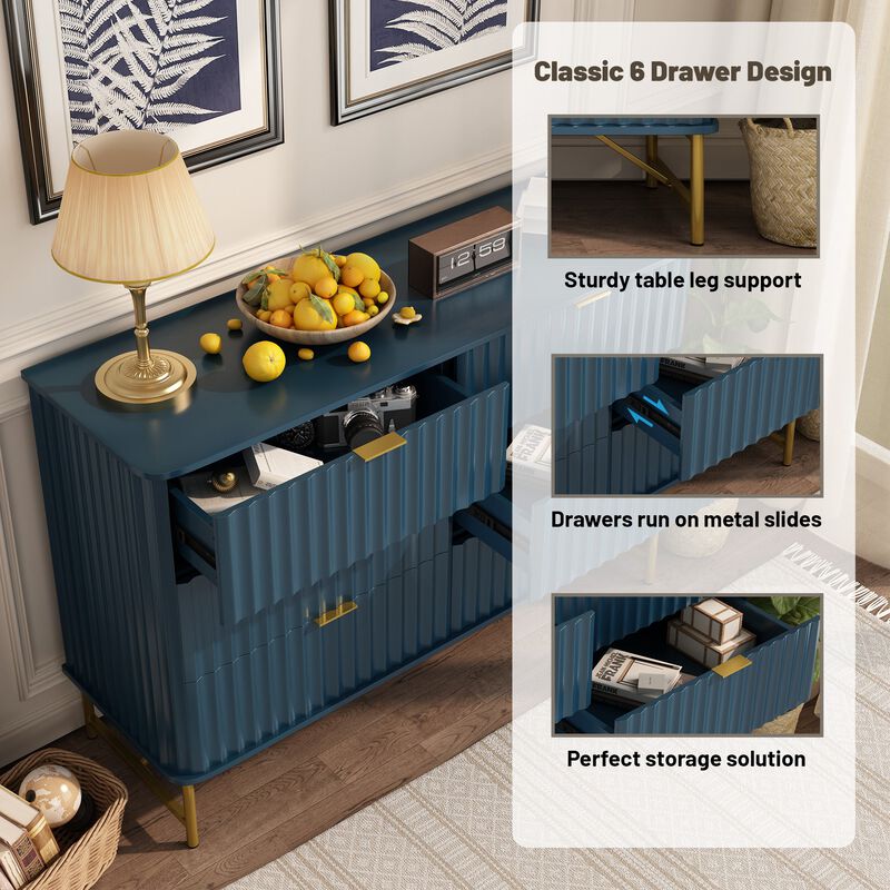 6-Drawer Dresser Chest with Metal Base