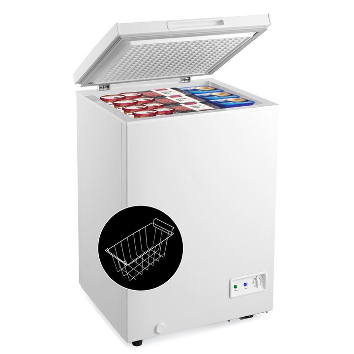 Compact Chest Freezer with Removable Storage Basket