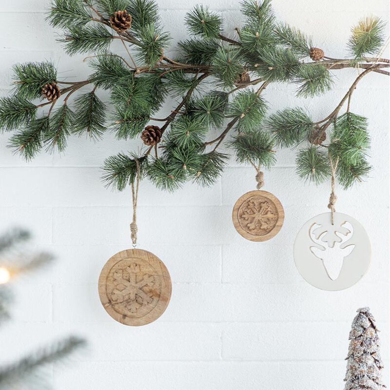 Wooden Snowflake Christmas Tree Ornaments, Set of 12 Holiday Tree Decorations, Multicolor
