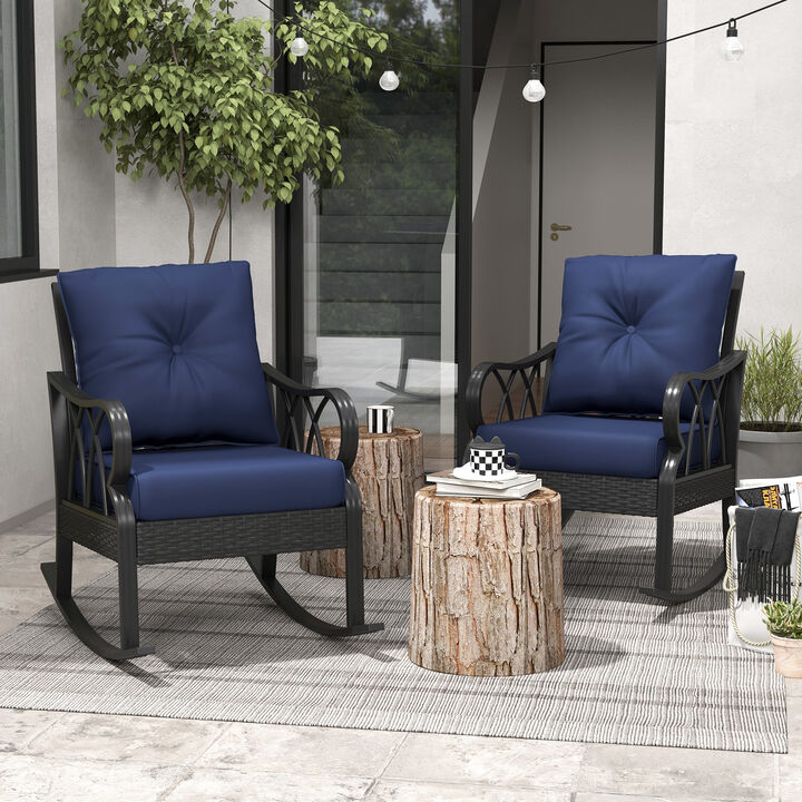 Outdoor 2 PCs Patio Rattan Rock Chairs w/Ergonomic Design, Aluminum Tube, Blue