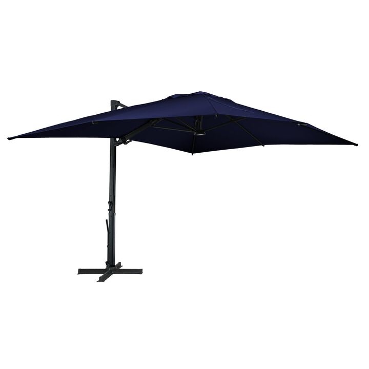 10x13 ft. 360° Rotation Square Cantilever Patio Umbrella with LED Light in Navy Blue