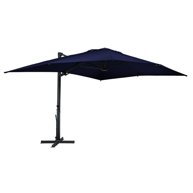 10x13 ft. 360° Rotation Square Cantilever Patio Umbrella with LED Light in Navy Blue