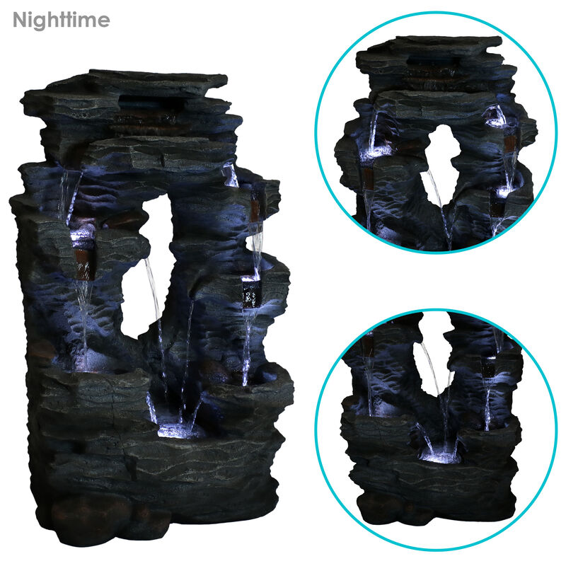 Sunnydaze Dual Cascading Rock Waterfall Fountain with LED Lights - 39 in