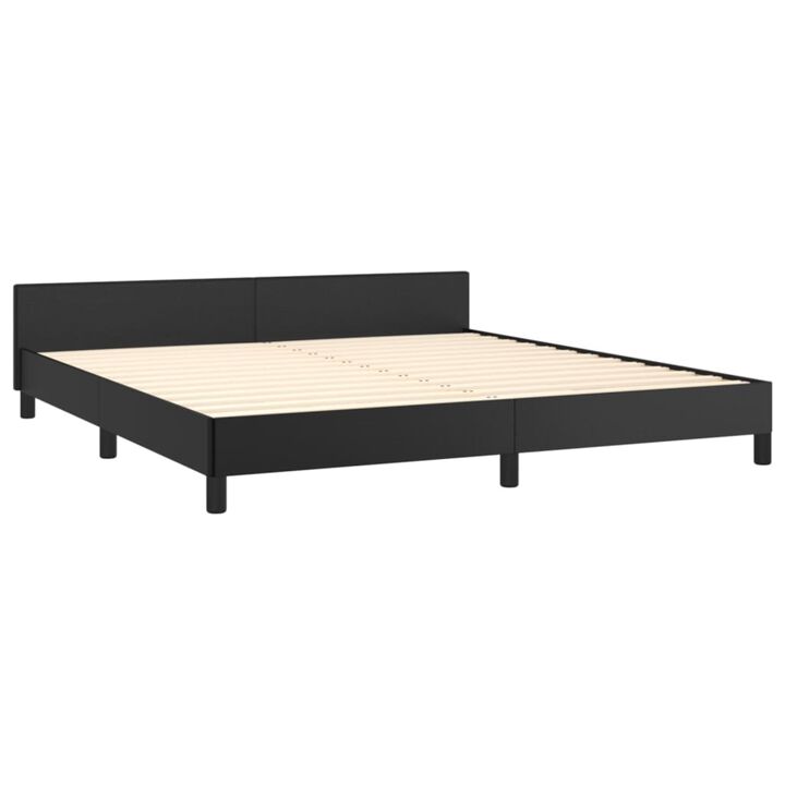 vidaXL King-Size Bed Frame with Headboard, Luxurious Black Faux Leather Finish, Sturdy Construction, Easy to Assemble, Designed for 76"x79.9" Mattress