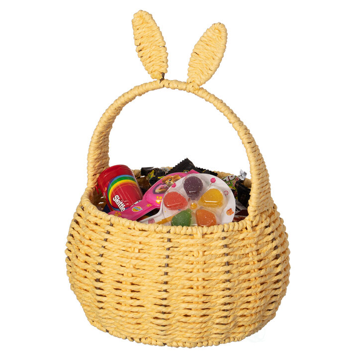 Wickerwise Hand-Woven Easter Bunny Ear Basket with Handle – Multi-Purpose Paper Rope Wicker Basket for Easter Egg Hunts, Picnics, Flower Arrangements, Food Storage, Party, and Home Decor, Nude