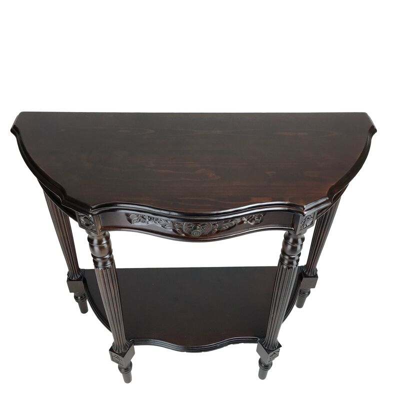 Half Crescent Moon Shape Engraved Wooden Console Table