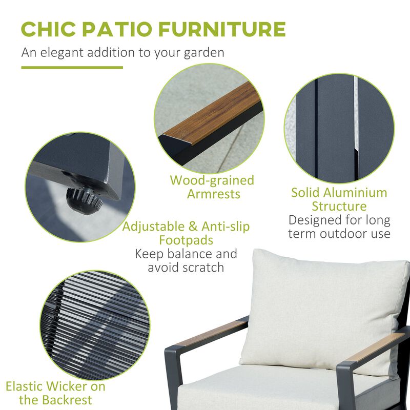 Cream Patio Set: 4-Piece Aluminum Furniture with Loveseat and Table