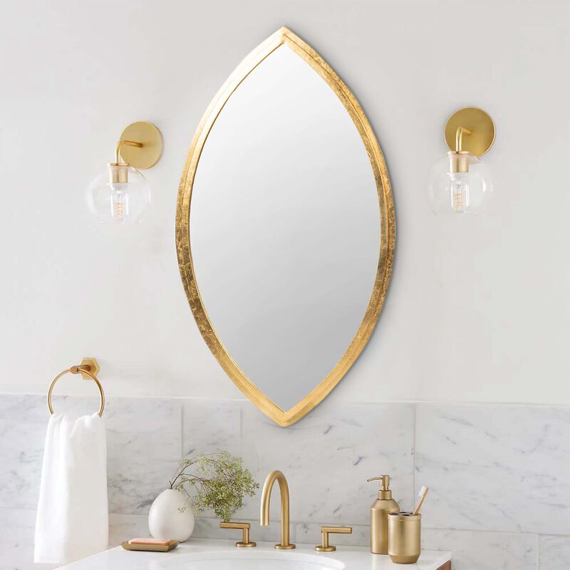 Oval Shape Metal Frame Wall Mirror, Gold-Benzara