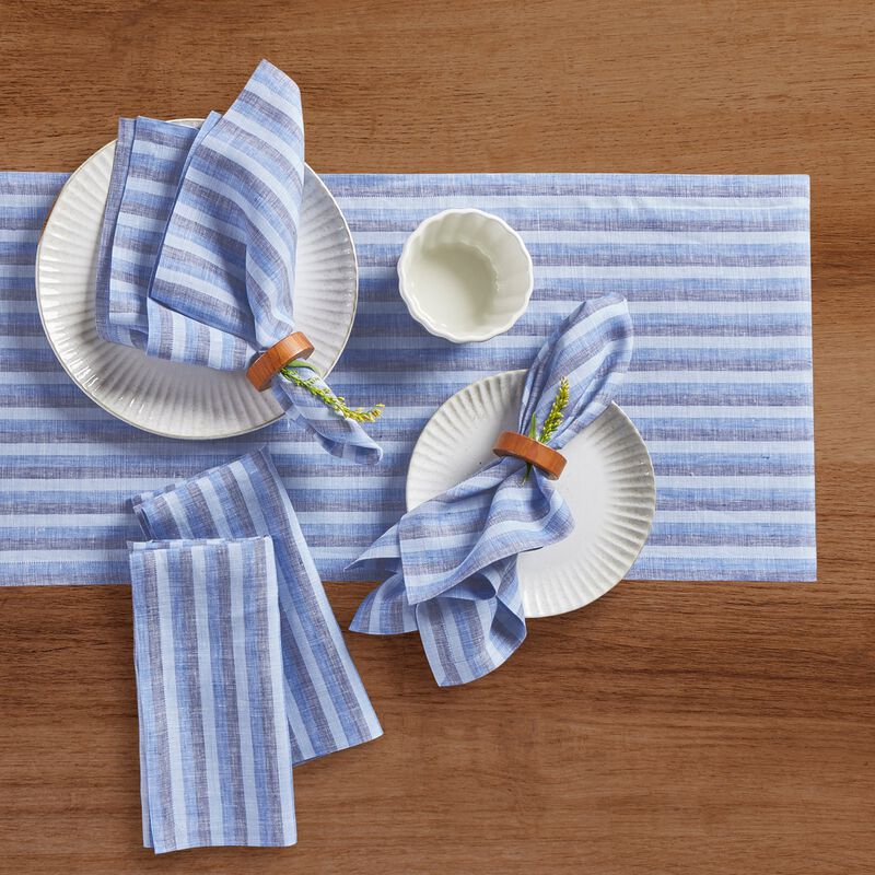 Solino Home 100% Pure Linen Bistro Blue Dinner Napkins 20 x 20 Inch Set of 4