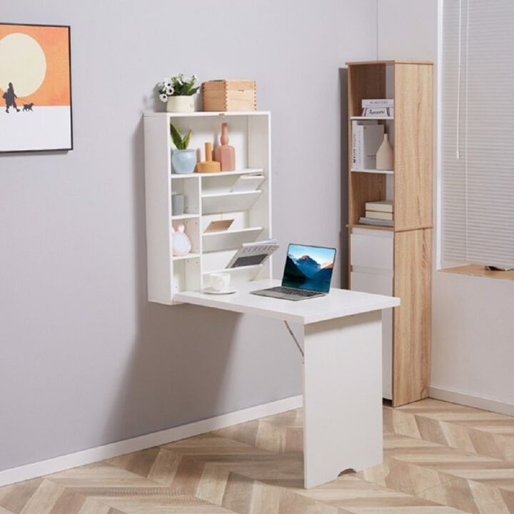 Wall-Mounted Desk Cabinet Space-Saving Workstation with Storage