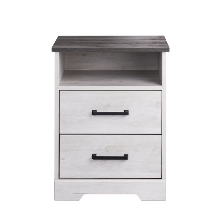 Prepac Nightstand Bedside Table, Washed White Nightstand for Bedroom