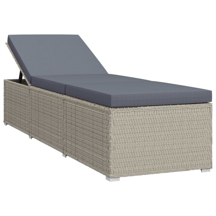 vidaXL Sun Lounger with Cushion Poly Rattan Gray