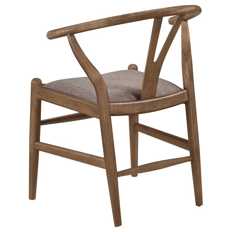 Ellie Dining Chair Set of 2, Y Shape Back, Fabric Seats, Walnut Brown - Benzara