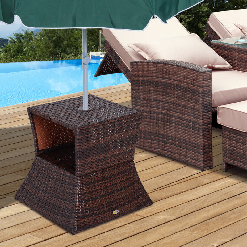 Outdoor Patio Rattan Wicker Coffee Table Bistro Side Table with Umbrella Hole
