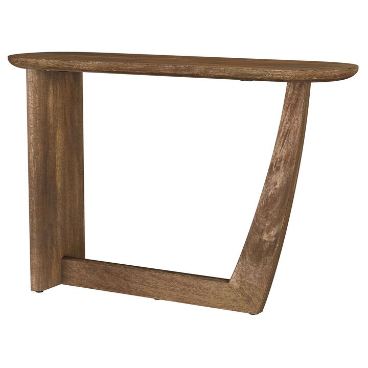 Leti Sofa Console Table, 46 Inch, Brown Mango Wood, L Shaped Base - Benzara