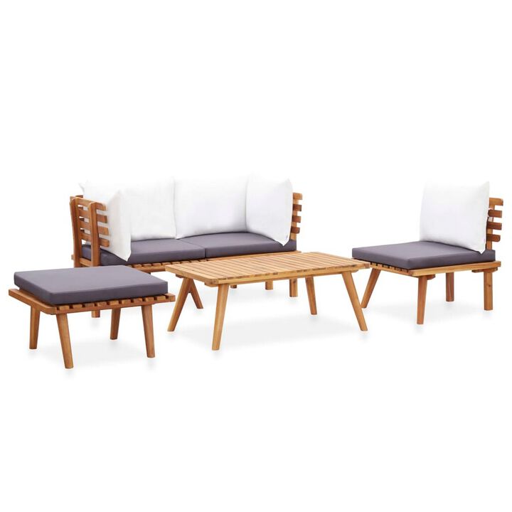 Roma 5pc Outdoor Modular Corner Sofa Set, Coffee Table, Footrest, Wood - Benzara