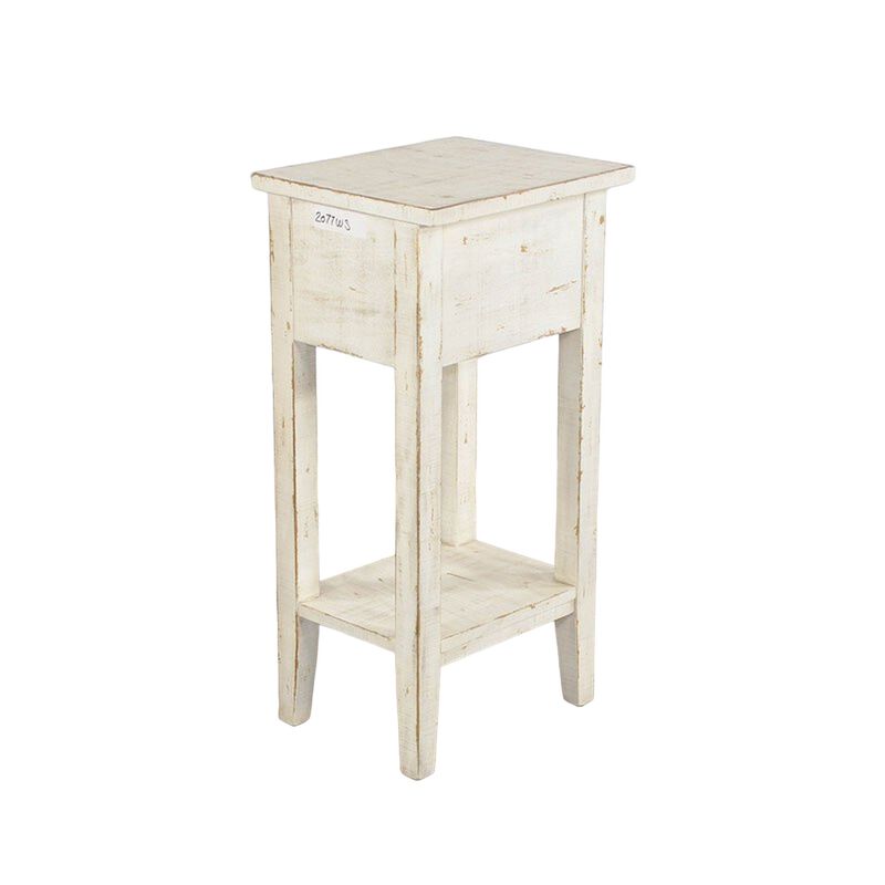 Rena Chairside Table, Drawer and Shelf, 14 Inch White Mahogany Wood - Benzara