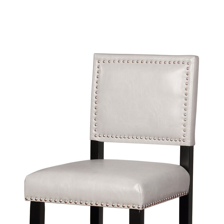 Wooden Bar Stool with Nailhead Trim Detailing, Black and White - Benzara