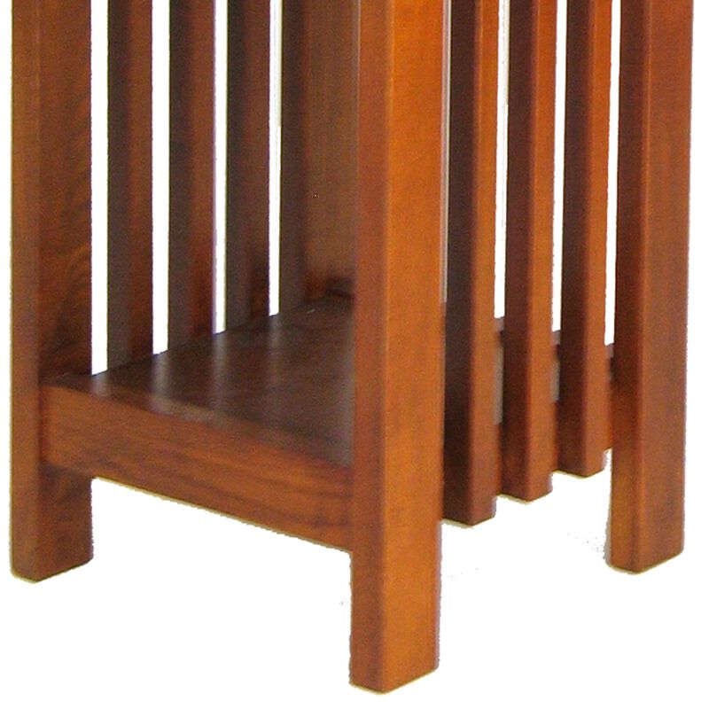 25 Inch Wooden Flower Stand with Slatted Sides and Bottom Shelf, Brown-Benzara