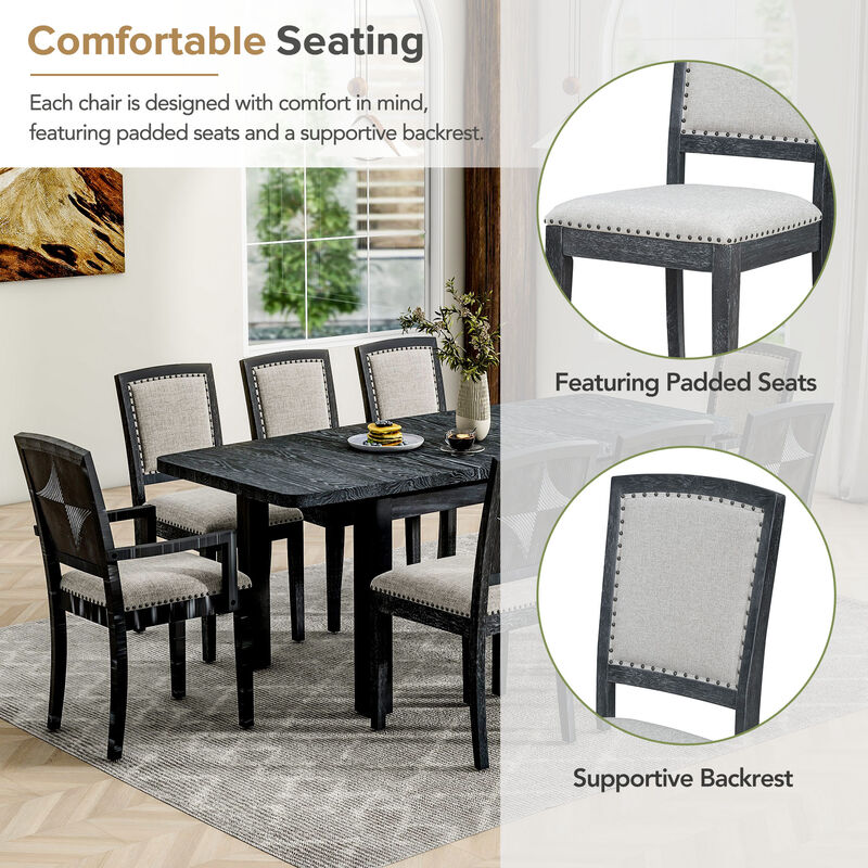 Merax 9 Pieces Rustic Extendable Table Chairs Dining Set