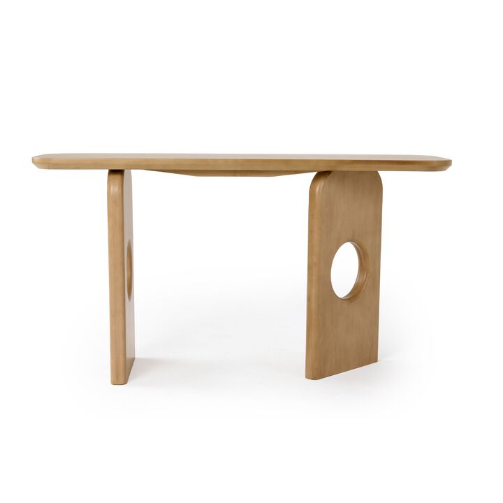 Noe Ohan 55 Inch Console Table, Rectangular, Light Brown Solid Rubberwood - Benzara