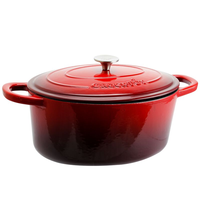 Crock Pot Artisan 7 Quart Oval Enameled Cast Iron Dutch Oven in Scarlet Red