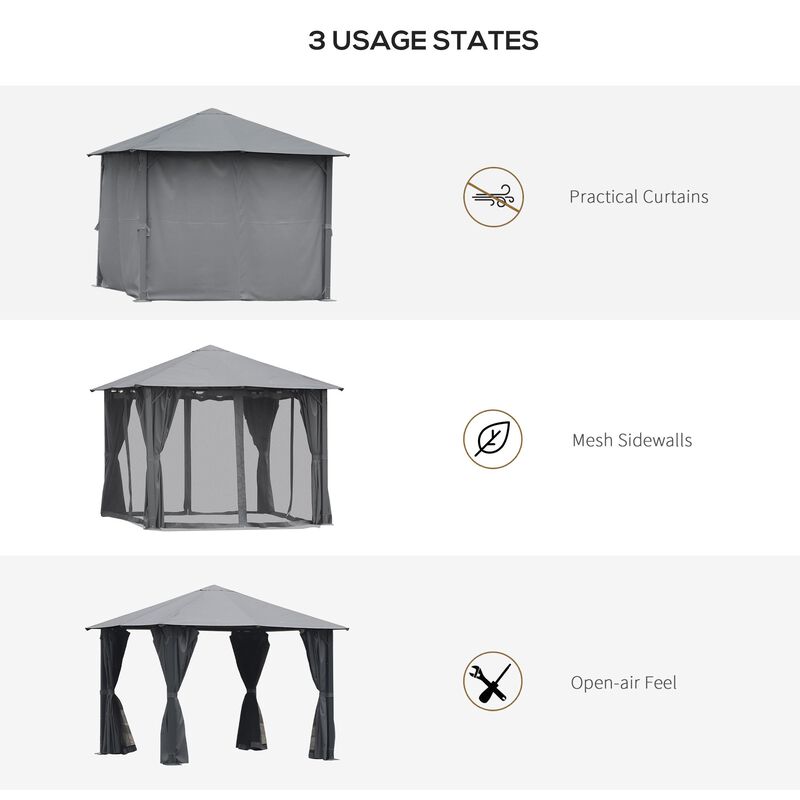 Black Outdoor Haven: 10'x10' Gazebo with Mesh Walls and Curtains