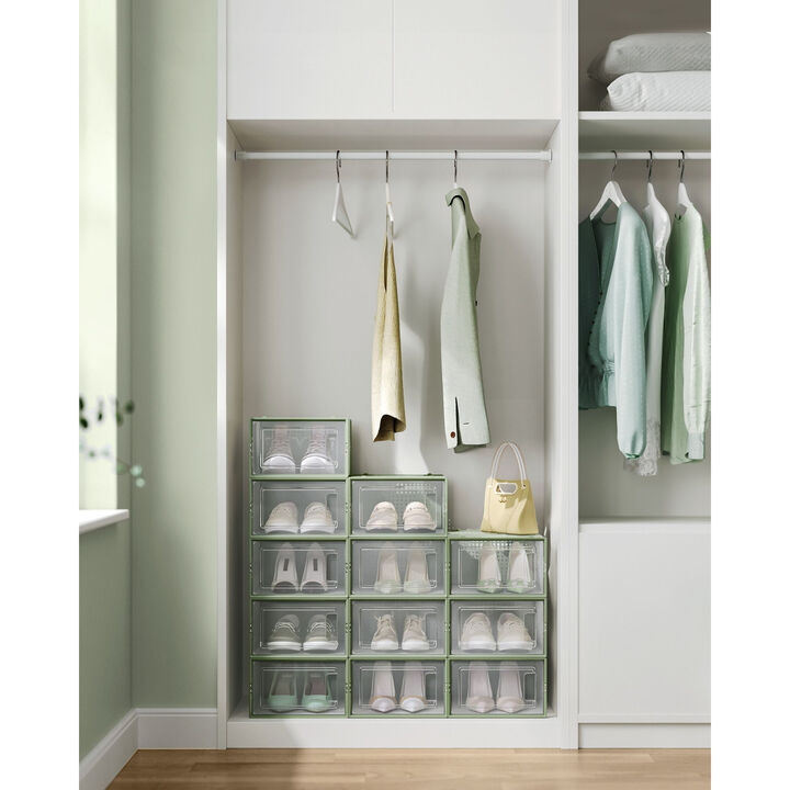 Pack of 18 Stackable Shoe Storage Organizers - Practical Shoe Boxes for Organized Spaces