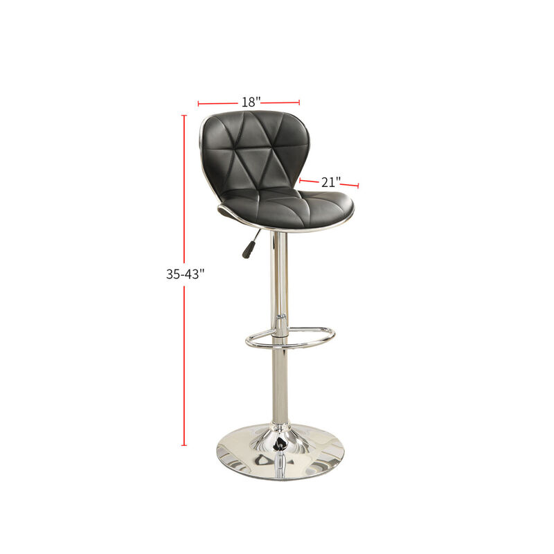 Set Of 2 Adjustable Black PU Bar Stools, Chrome