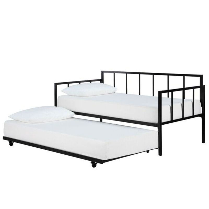 Hivvago Heavy Duty Metal Daybed with Roll-Out Trundle Bed