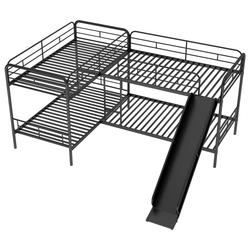 Twin Size L-Shaped Bunk Bed With Slide And Ladder