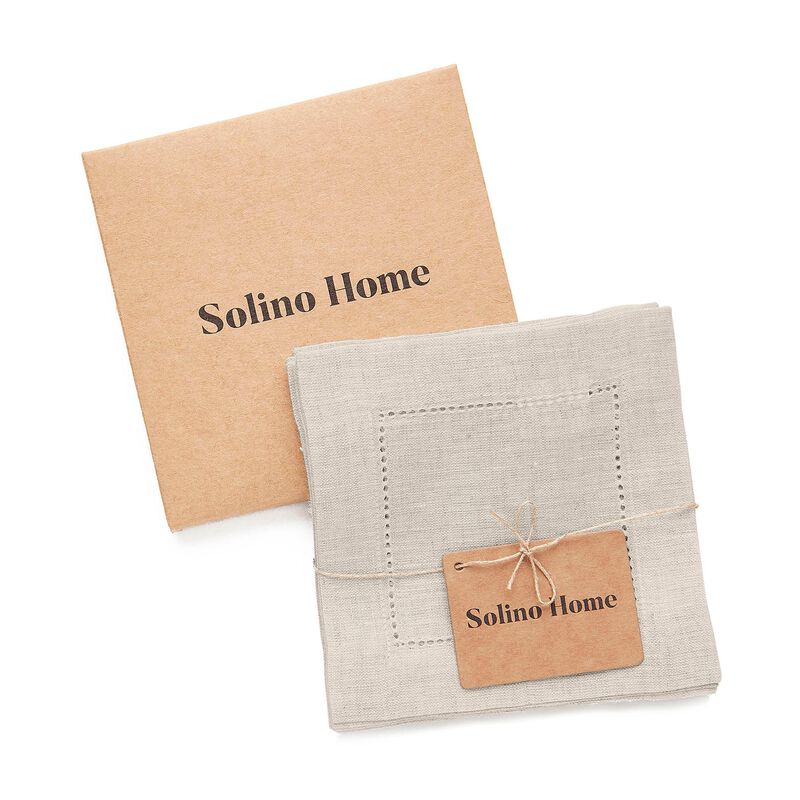 Solino Home 100% Pure Linen Dinner Napkins 20 x 20 Inch Set of 6 | Classic Hemstitch