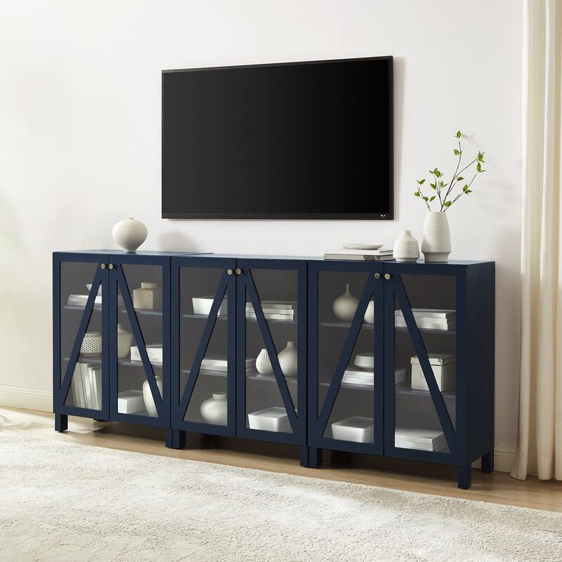 Cassai 3Pc Media Storage Cabinet Set Navy - 3 Storage Pantries