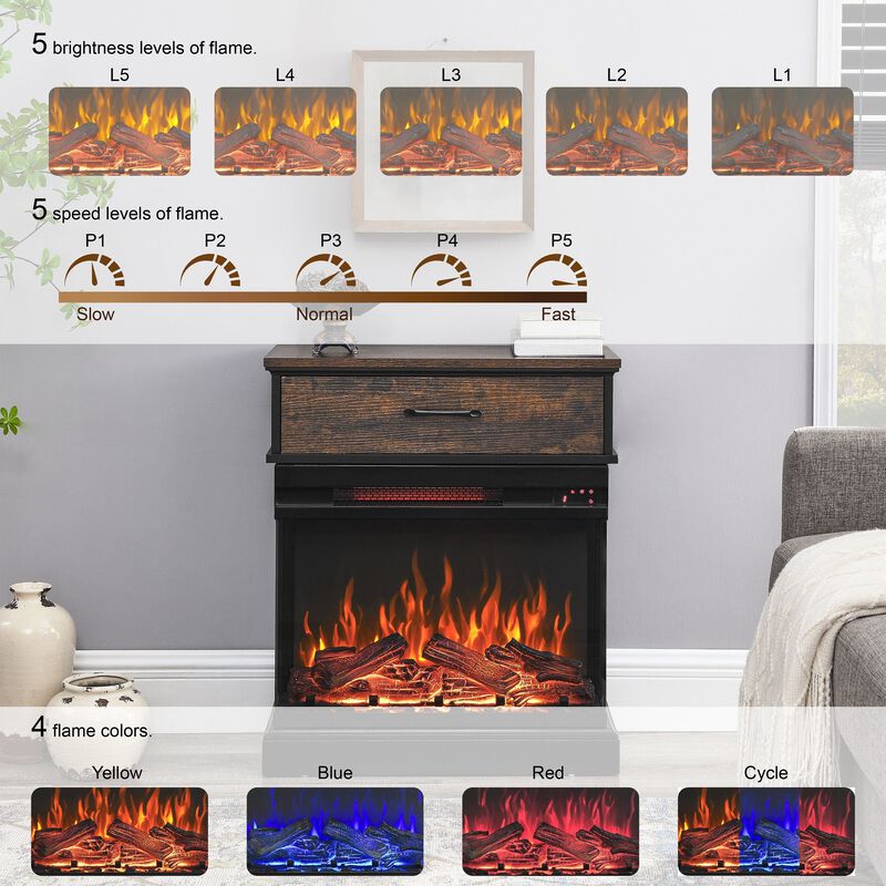 MONDAWE 25 Inch Stand Side Table With  3-Sided glass Electric Fireplace