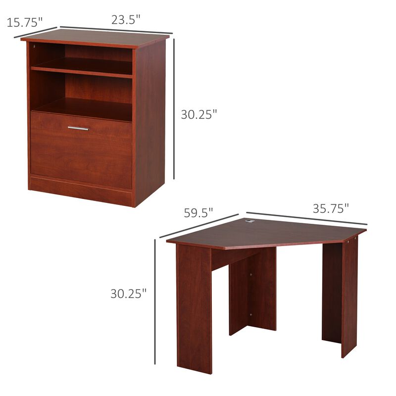 Black Corner Office: L-Shaped Desk with Printer Cabinet