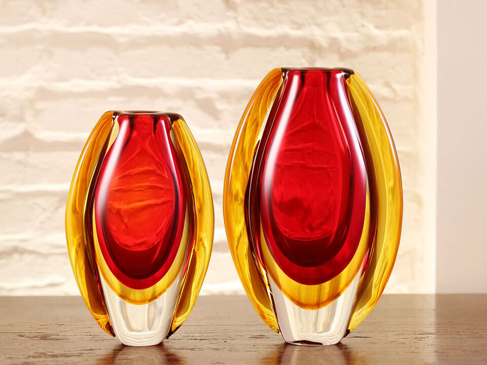 Hand Blown Sommerso Oval Art Glass Vase