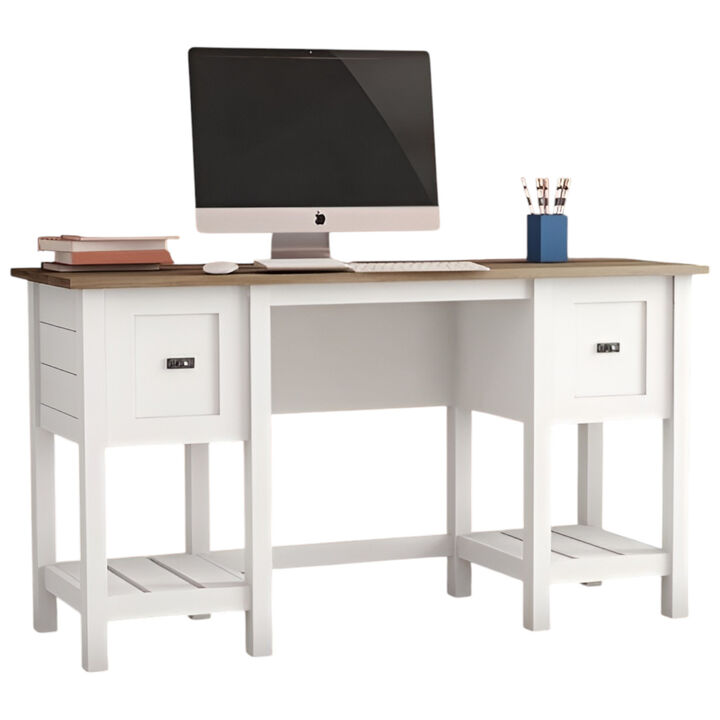 Farmhouse Style 2-Drawer Writing Desk for Home Office – Versatile Workstation