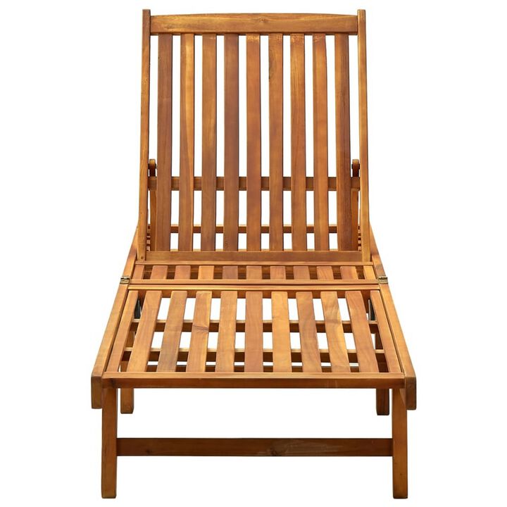 Kaye Outdoor Sun Chaise Lounger, 79 Inch Acacia Wood, Gray Cushion - Benzara