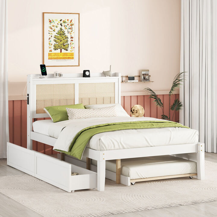 Merax Platform Bed Frame with Rattan Headboard