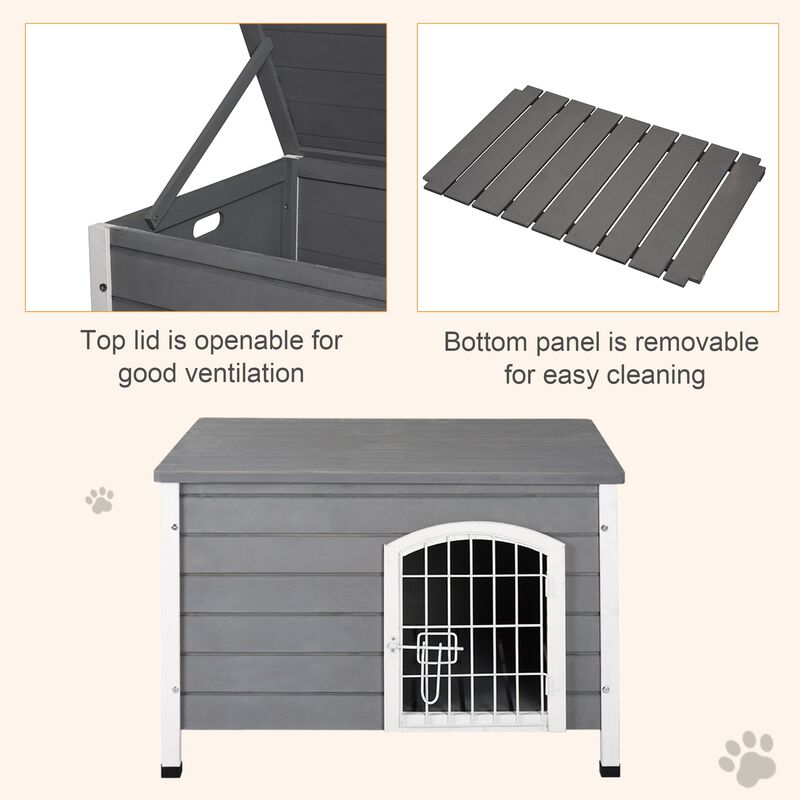 Grey Pet Sanctuary: Decorative Wooden Dog Kennel with Wire Door