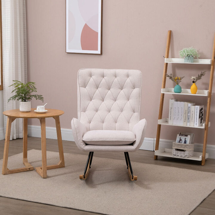 Cream White Retro Rocker: Mid-Century Tufted Wingback Chair