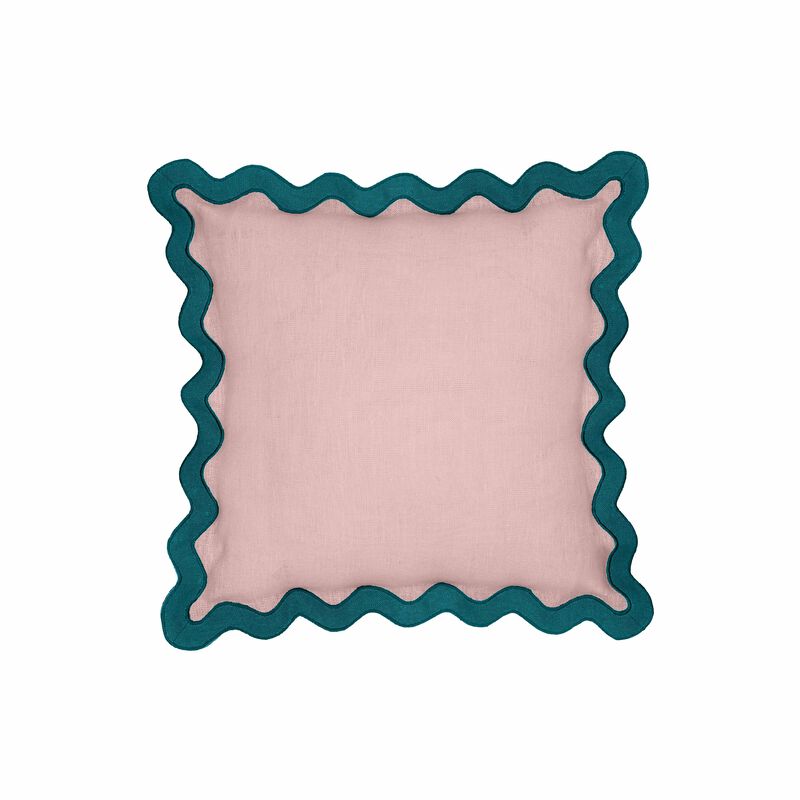 Scalloped Edge Magenta and Pink Cotton Velvet Throw Pillow