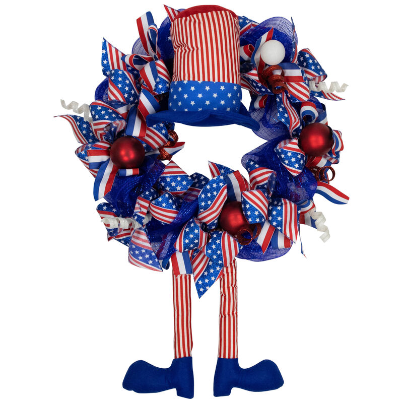 Patriotic Hat with Legs Deco Mesh Wreath - 24"
