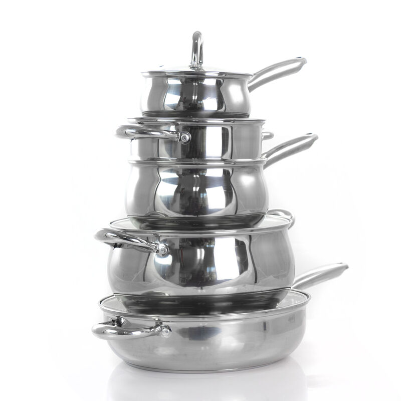 Gibson Home Ancona 12 Piece Stainless Steel Belly Shaped Cookware Set with Kitchen Tools