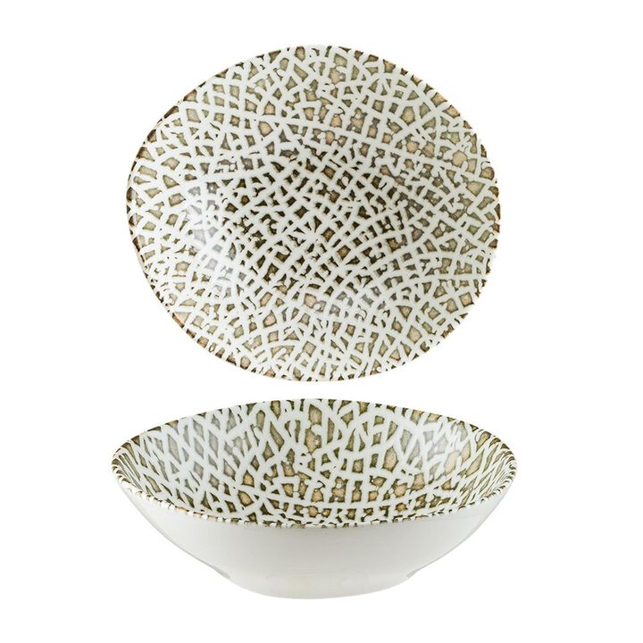 Lapya Wood 7" x 6.5" x h:2" 17 oz. Organic Decorated Porcelain Bowl (Set of 4)