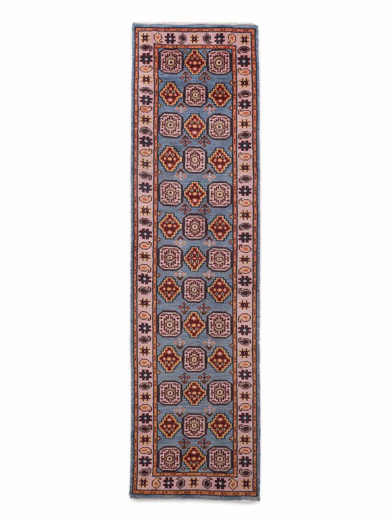 RUGSOTIC CARPETS HAND KNOTTED WOOL & SILK ECO-FRIENDLY ORIENTAL AREA RUGS  - 2'6''x10', Runner Shape, Aqua Cream Color, Classic Oriental Traditional , Low Pile Handmade Area Rugs (AF0117)
