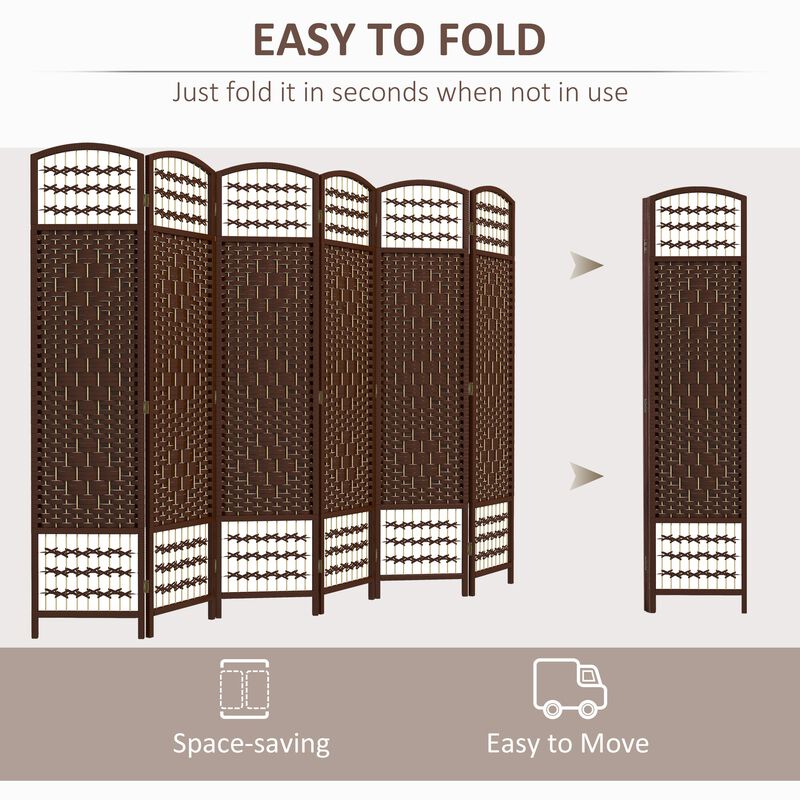Brown Large Divider: 6-Panel Folding Wave Privacy Screen